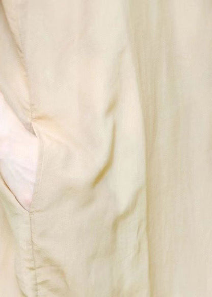 Organic Beige O-neck Wrinkled Patchwork Linen Two Pieces Set Dress Summer