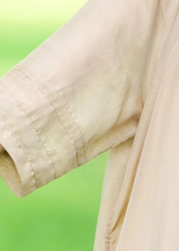 Organic Beige O-neck Wrinkled Patchwork Linen Two Pieces Set Dress Summer
