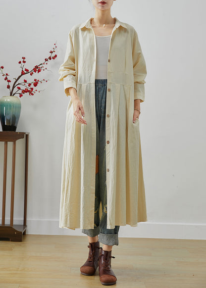 Organic Beige Peter Pan Collar Patchwork Linen Long Shirts Fall