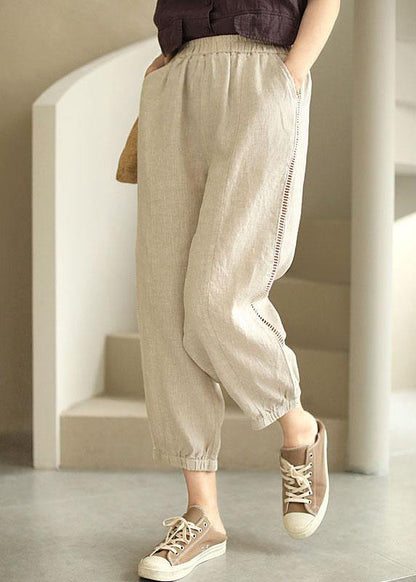 Organic Beige Retro Hollow Out Pockets Fall Pants