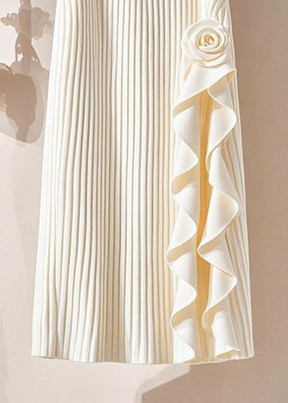 Organic Beige Striped Patchwork Knit Maxi Skirt Spring