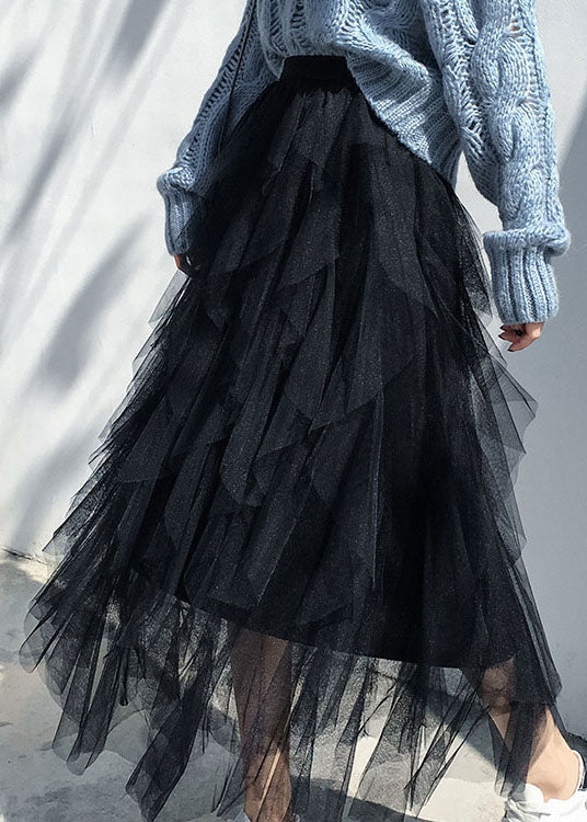 Organic Black Asymmetrical Tulle Skirts Spring