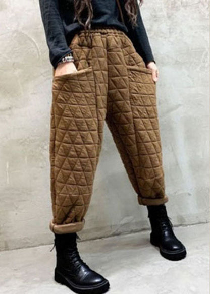 Organic Black Elastic Waist Thick Pockets Winter Pants