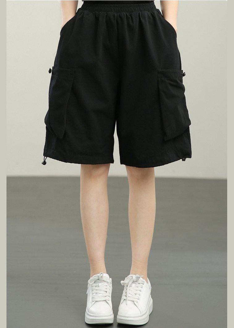 Organic Black Elastic Waist Hot Pants Summer