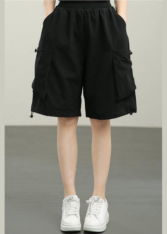 Organic Black Elastic Waist Hot Pants Summer