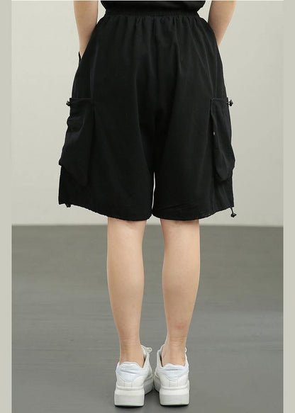 Organic Black Elastic Waist Hot Pants Summer