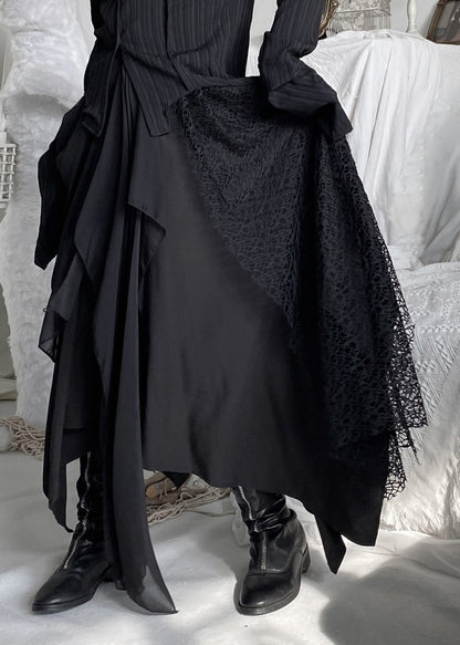 Organic Black Lace Patchwork Tulle Maxi Skirts