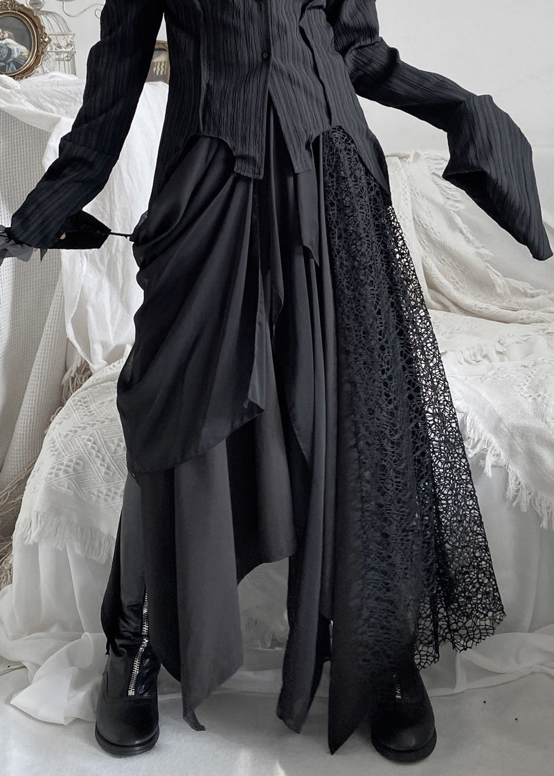 Organic Black Lace Patchwork Tulle Maxi Skirts