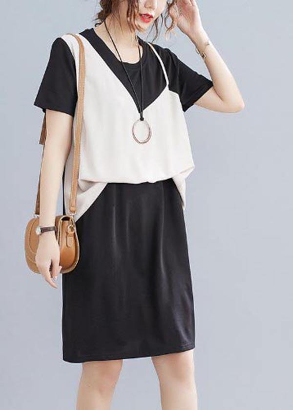 Organic Black Patchwork Beige Summer Chiffon Dress