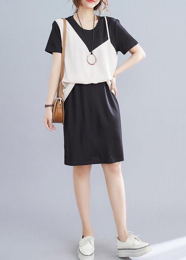 Organic Black Patchwork Beige Summer Chiffon Dress