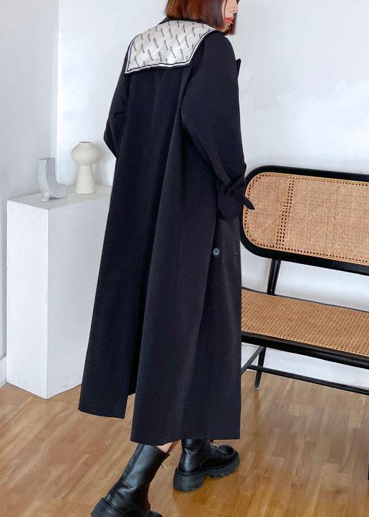 Organic Black Peter Pan Collar Button Pockets Fall Top Long Sleeve