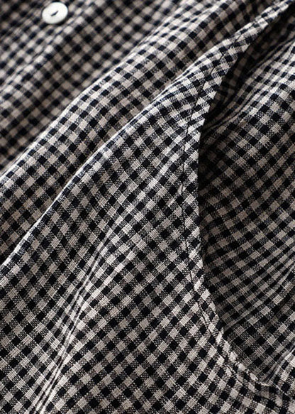 Organic Purple Plaid Peter Pan Collar Patchwork Linen Dresses Summer