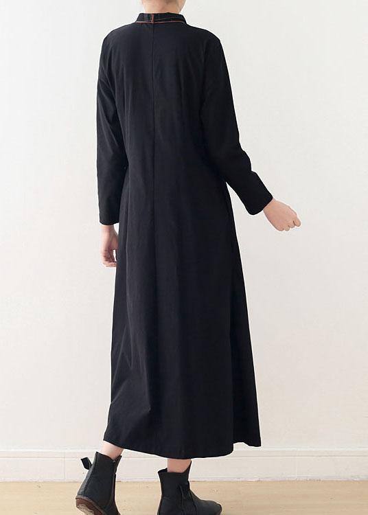 Organic Black Plaid Tie Long Sleeve Holiday Dress Fall