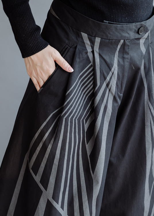 Organic Black Print Cotton Wide Leg Pants Spring