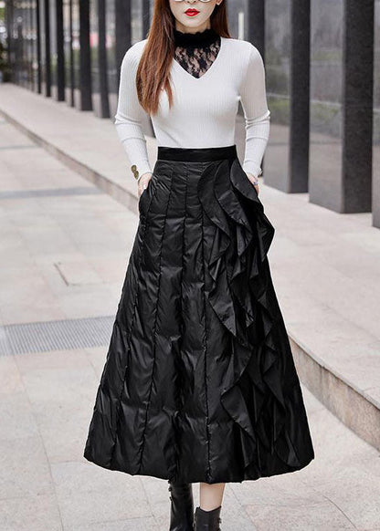 Organic Black Ruffled Thick Fine Cotton Filled Skirts Winter