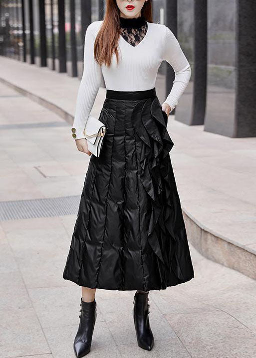 Organic Black Ruffled Thick Fine Cotton Filled Skirts Winter