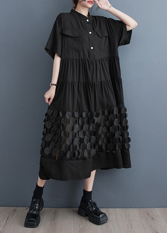 Organic Black Wrinkled Patchwork Vacation Long Dresses Summer
