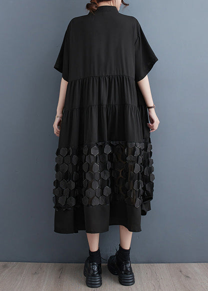 Organic Black Wrinkled Patchwork Vacation Long Dresses Summer