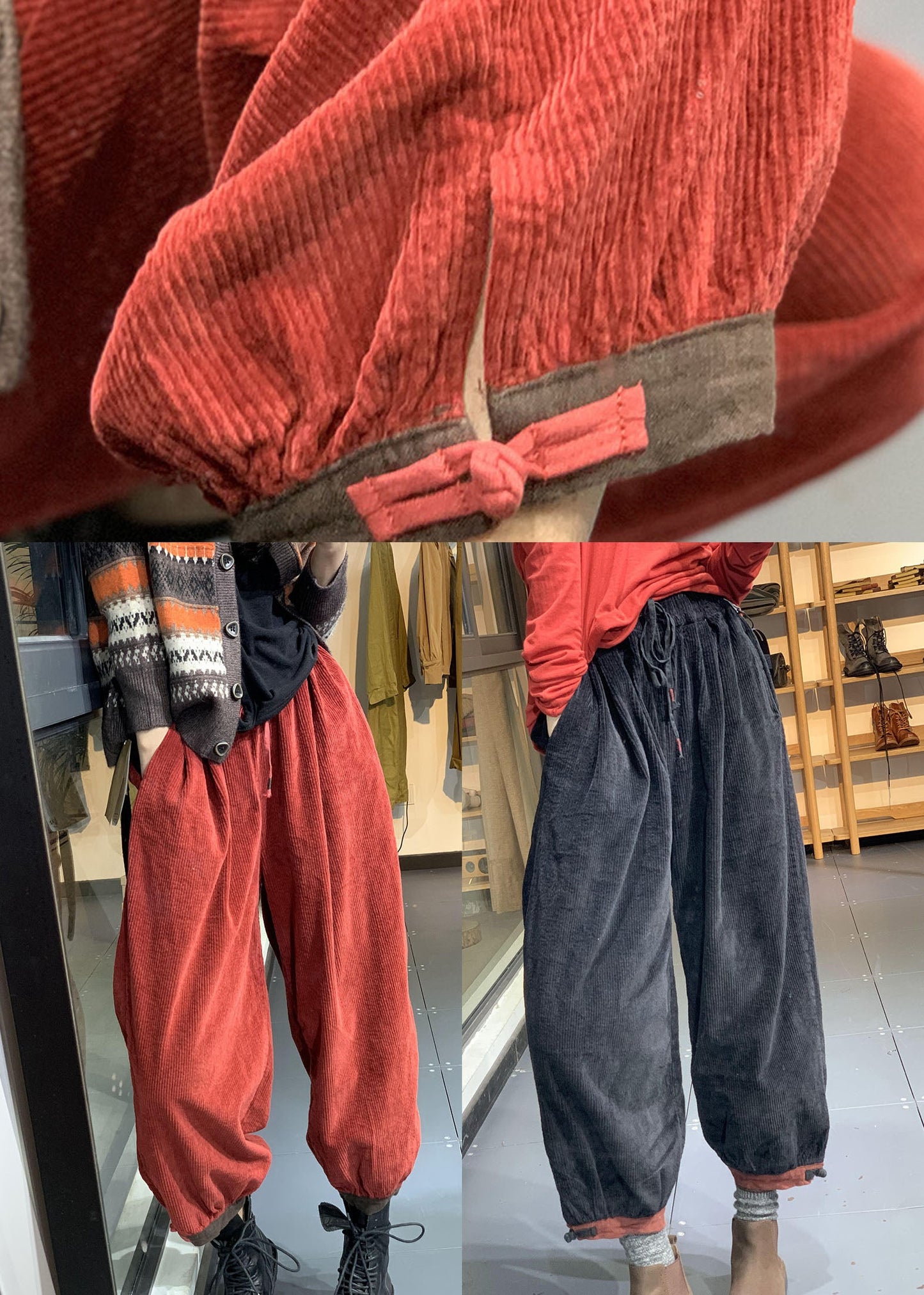 Organic Black Retro Corduroy Lantern Fall Pants