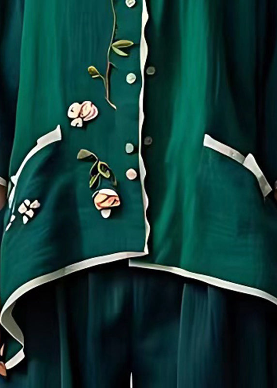 Organic Blackish Green Stand Collar Low High Design Shirt Fall