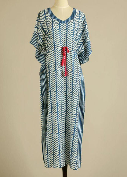 Organic Blue V Neck Kimono Robe Cotton Dress