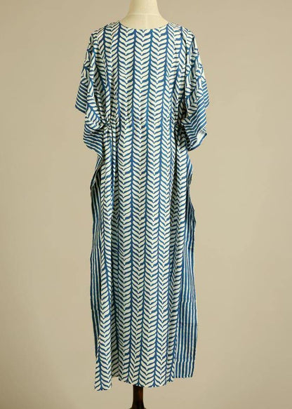 Organic Blue V Neck Kimono Robe Cotton Dress