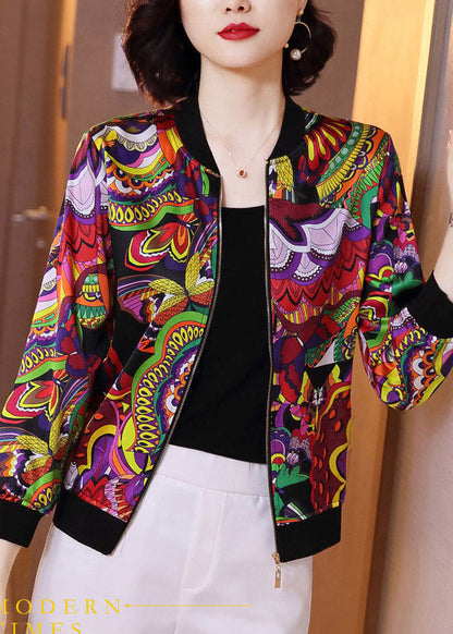 Organic Blue O-neck Print Chiffon Sunscreen Coat Summer