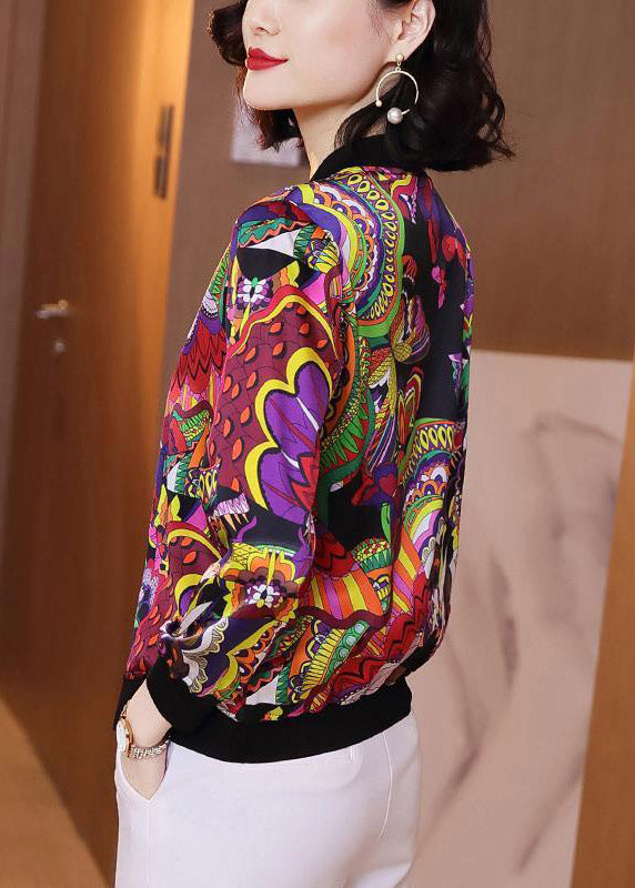 Organic Blue O-neck Print Chiffon Sunscreen Coat Summer