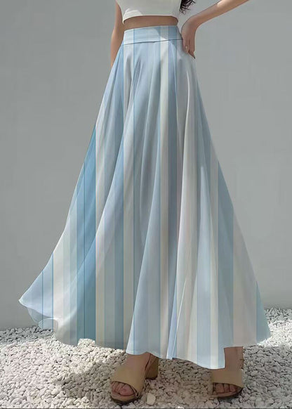 Organic Blue Striped Draping Chiffon a Line Skirts Summer