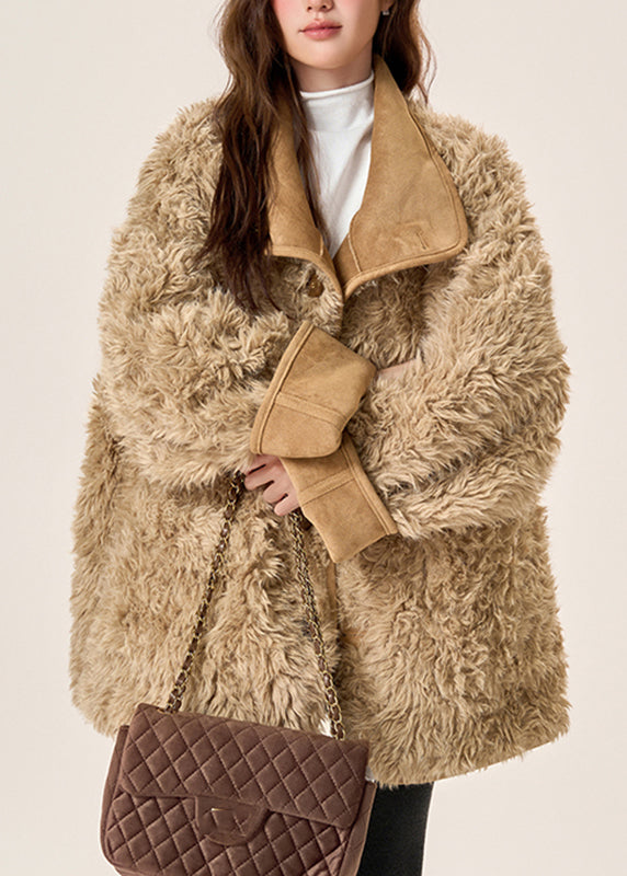 Organic Brown Pockets Fleece Wool Lined Wear on Both Sides Coats Winter