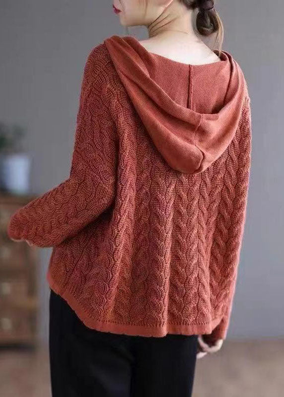 Organic Caramel Loose Hooded Button Fall Knit Knit Sweater