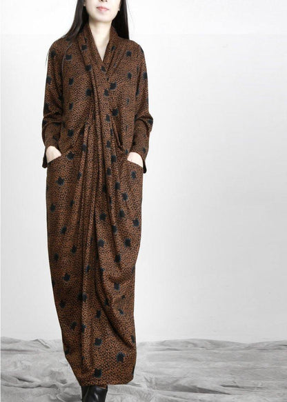 Organic Chocolate Jacquard Wraploose Maxi Dresses Fall