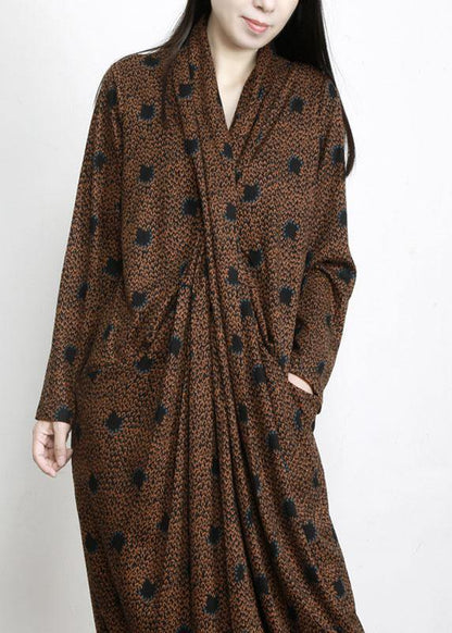Organic Chocolate Jacquard Wraploose Maxi Dresses Fall