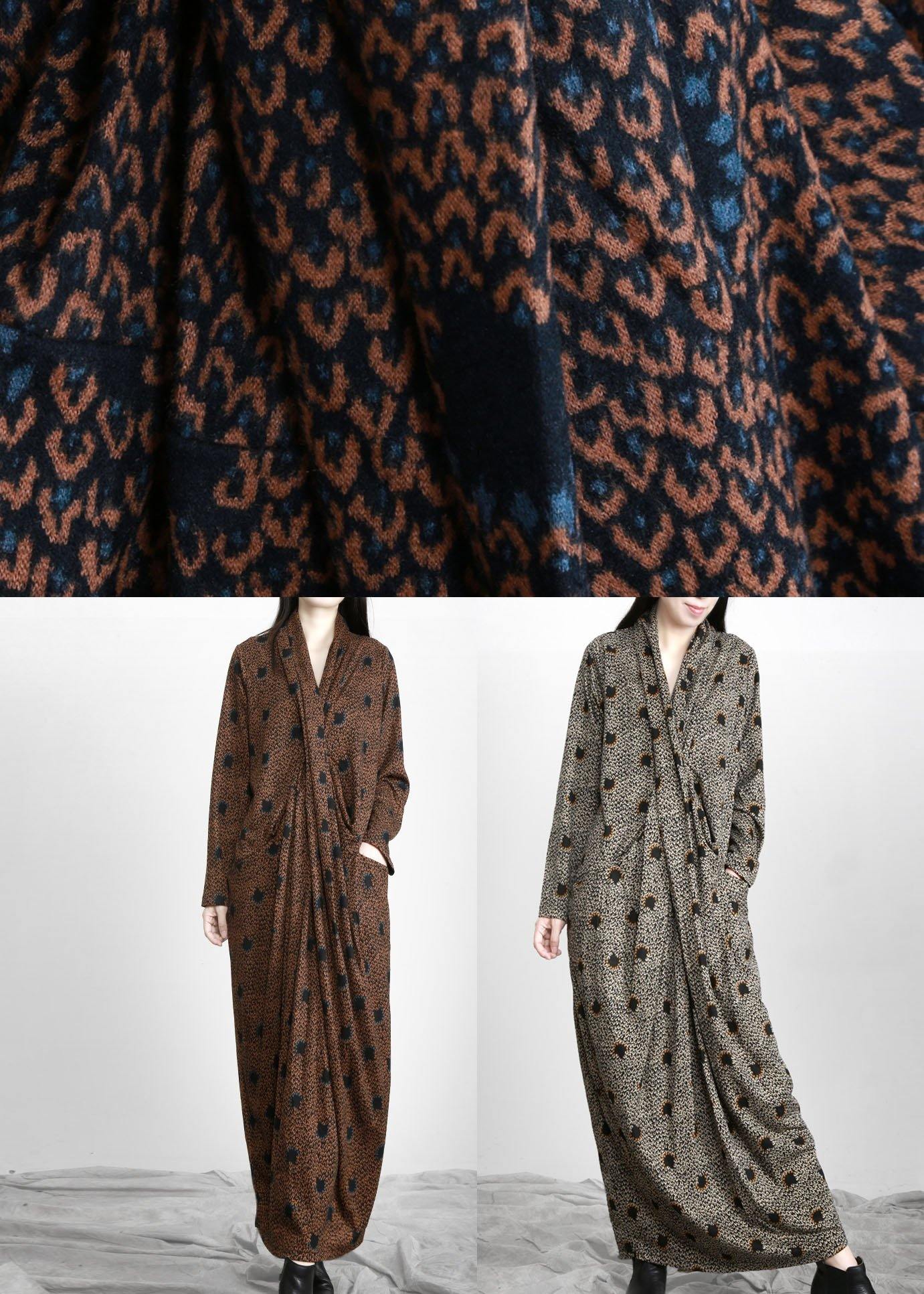 Organic Chocolate Jacquard Wraploose Maxi Dresses Fall
