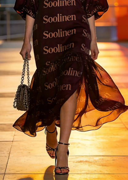 Organic Chocolate V Neck Print Chiffon Maxi Dresses Summer