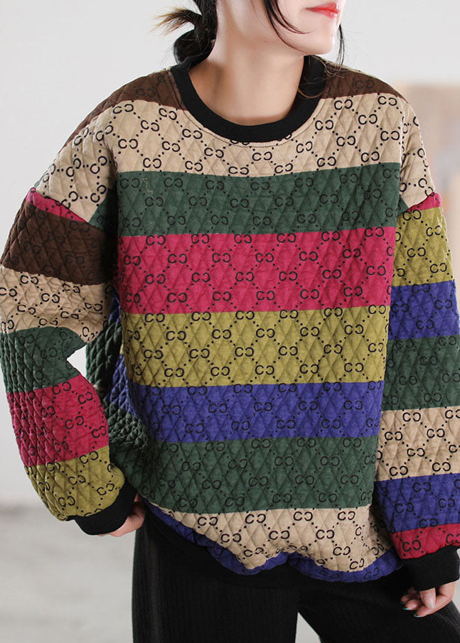 Organic Color Block O-neck Print Pullover Sweatshirt Winter