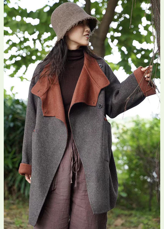Organic Dark Gray Peterpan Collar Pockets Thick Winter Coat