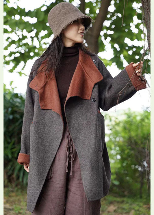 Organic Dark Gray Peterpan Collar Pockets Thick Winter Coat