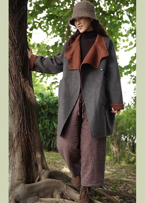 Organic Dark Gray Peterpan Collar Pockets Thick Winter Coat