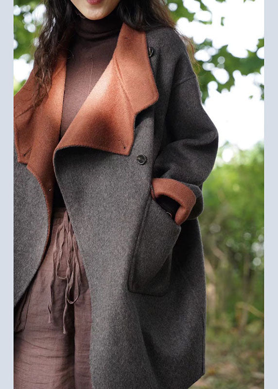 Organic Dark Gray Peterpan Collar Pockets Thick Winter Coat