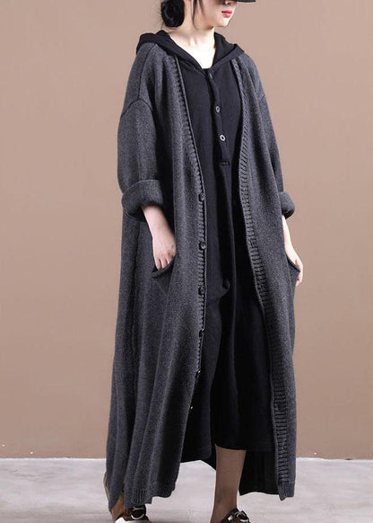 Organic Dark Grey Side Open Fall Cardigans Long Coat