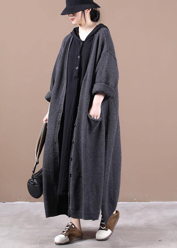 Organic Dark Grey Side Open Fall Cardigans Long Coat