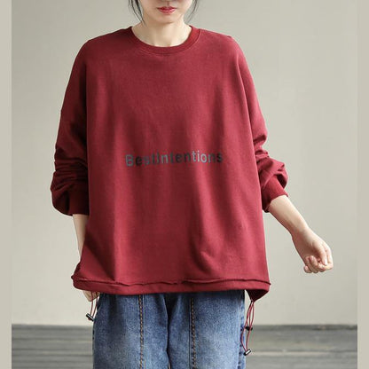 Organic Drawstring cotton Alphabet Prints Top Silhouette Sleeve Black Sweatshirt