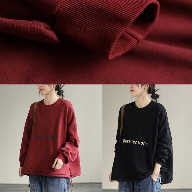 Organic Drawstring Cotton Alphabet Prints Top Silhouette Sleeve Black Sweatshirt