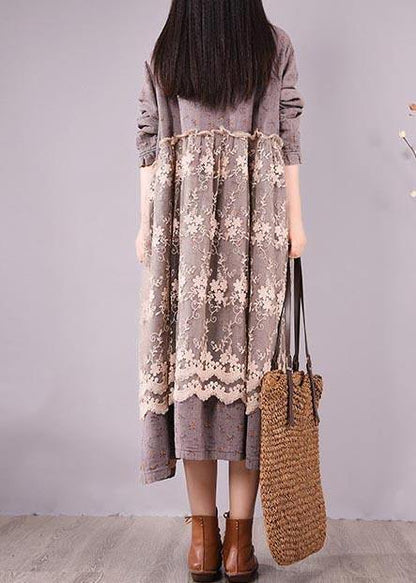 Organic Gray Print Wardrobes Patchwork Lace Long Spring Dresses
