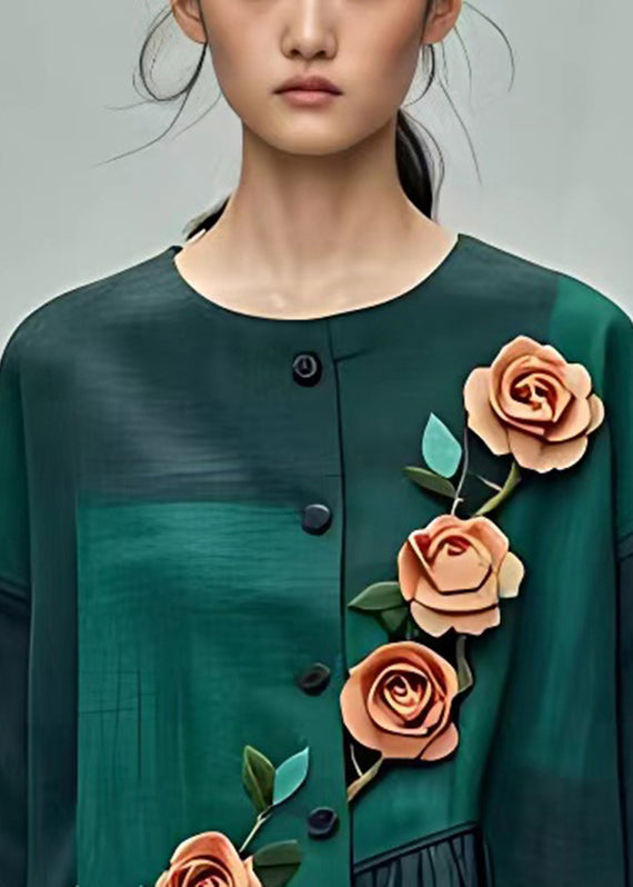 Organic Green Asymmetrical Wrinkled Shirt Half Sleeve