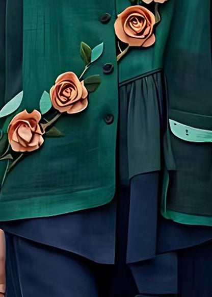 Organic Green Asymmetrical Wrinkled Shirt Half Sleeve