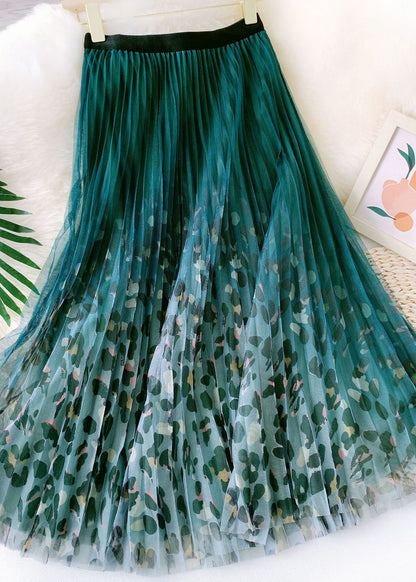 Organic Green Leopard Print Straight Fall Skirt