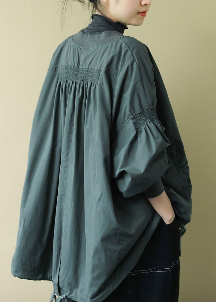 Organic Green O-neck Zip Up Low High Design Coat Long Sleeve