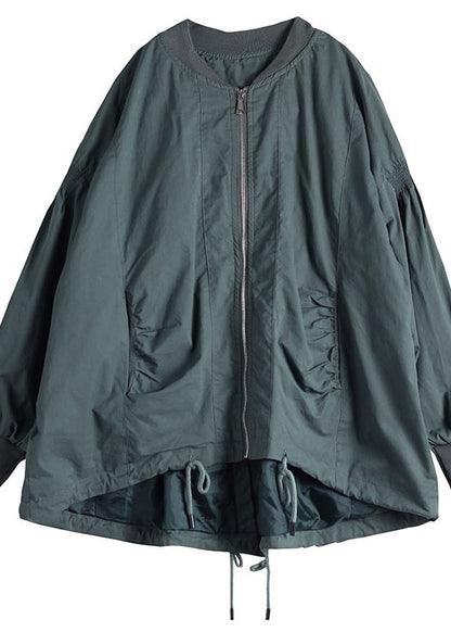 Organic Green O-neck Zip Up Low High Design Coat Long Sleeve